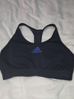 adidas Women’s Black Racerback Sports Bra with Blue Logo